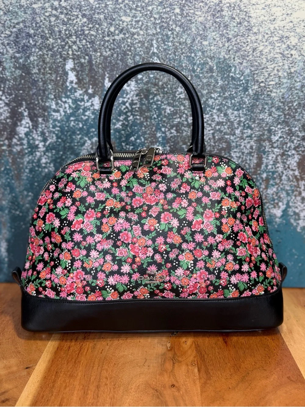 Coach Whimsigoth 2016 Sierra Satchel Posey Cluster Floral Black GUC